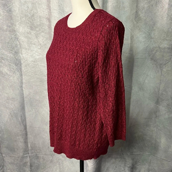 JC Penney Burgundy Open Weave Cable Knit 3/4 Sleeve Scoop Neck Sweater - XL - Picture 3 of 11
